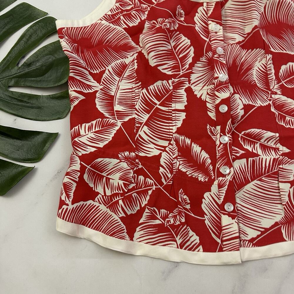 Nine West Vintage Y2k Tropical Floral Top Size 14 Red White Tropical Sleeveless - Picture 4 of 9